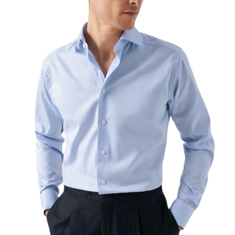 Eton | Light Blue Signature Twill Contemporary Fit Shirt Size 46 Neck 18 - Picture 3 of 6